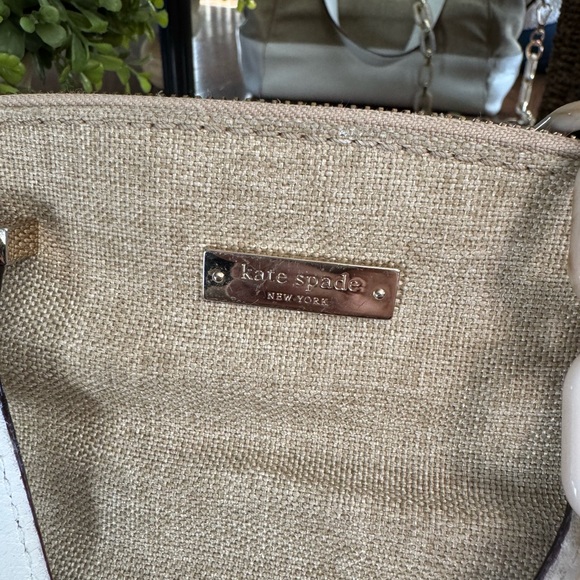 Kate Spade Beige linen  and White Leather Satchel - Picture 2 of 15
